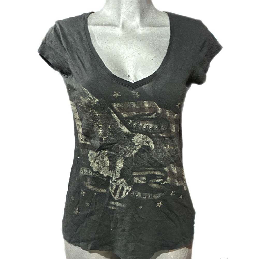 Rock & Republic Eagle Graphic V-neck T-Shirt Tee Grunge Rock N Roll Patriotic M